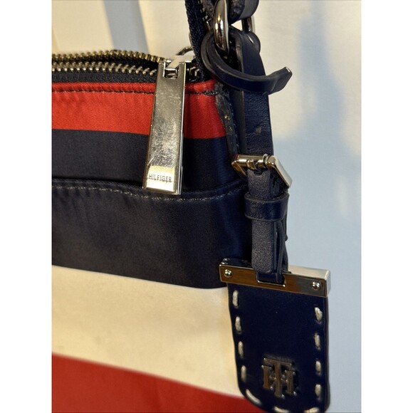 TOMMY HILFIGER NAVY BLUE+WHITE+RED NYLON CROSSBODY Adjustable Strap - Picture 3 of 6